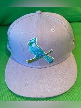 New Era Light Gray Snapback Hat with Teal Blue Cardinal Patch